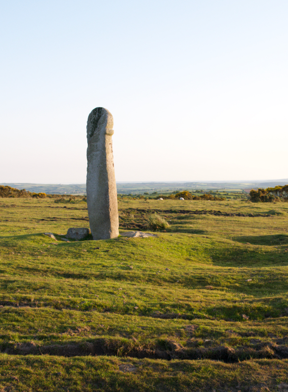 A menhir named Long Tom, the top carved to make an old stone wheel shaped cross.