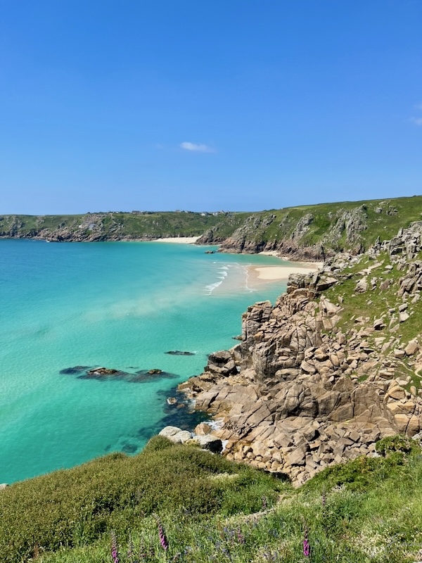 View of sandy coves amongst granite outcrops and a turquoise sea